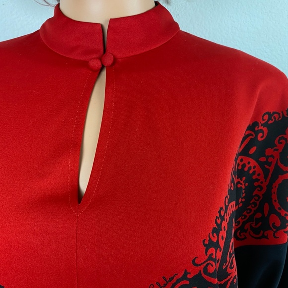 Vintage 70s Miss Shaheen Pant Set Medium Bold Red & Black Tunic Wide Leg Pants - Picture 3 of 13